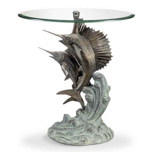 Marlin and Sailfish artwork Table Sculpture With Glass Top Aluminum